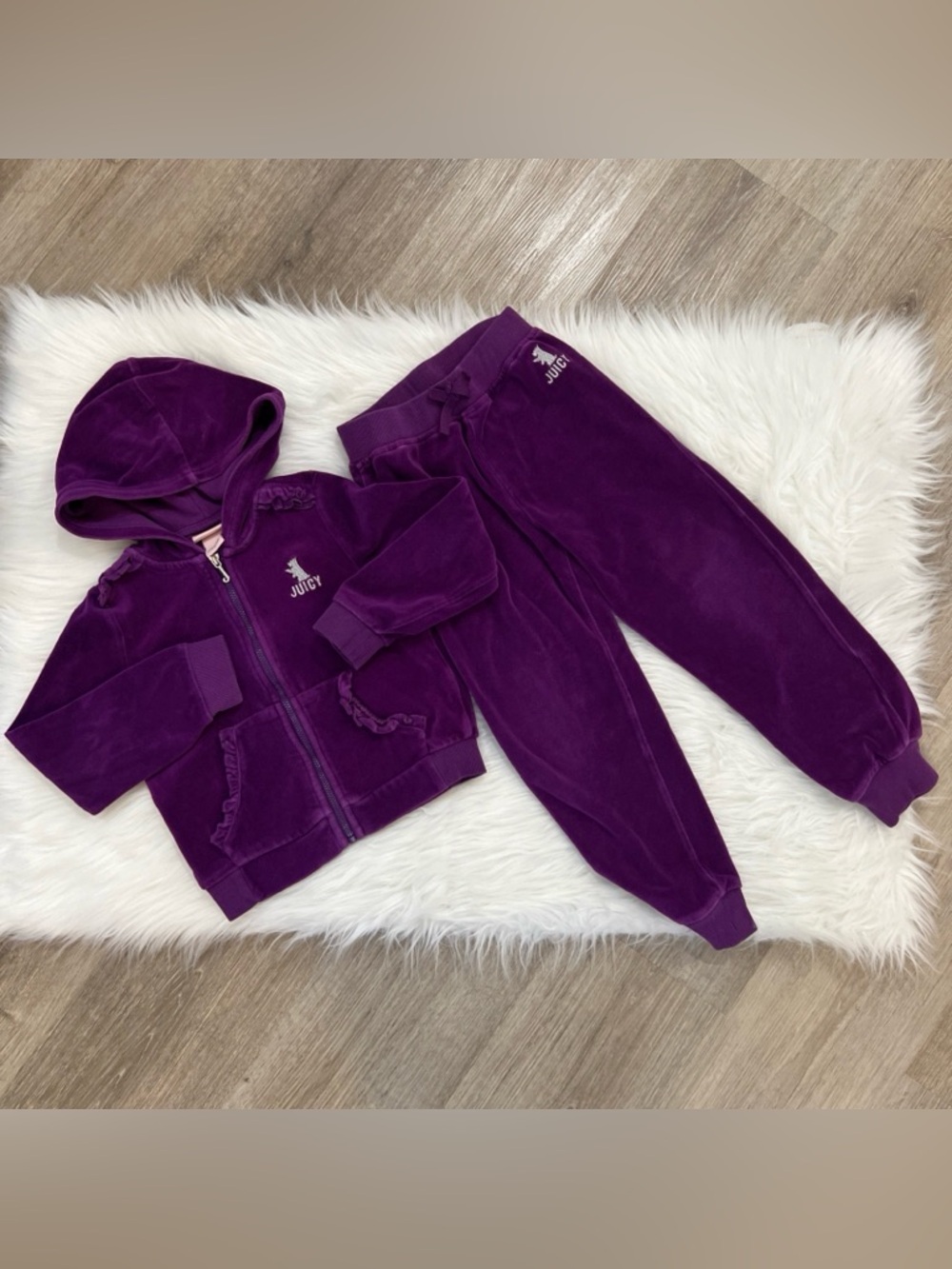 Juicy Couture Girls Purple Velour Zip-Up Hoodie size 5 jacket size 6 pants